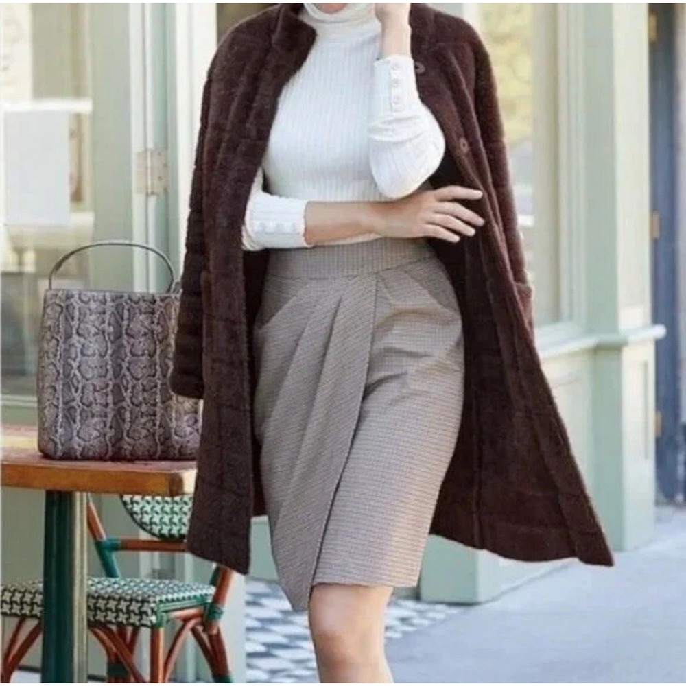 J.‎ McLaughlin Maddie Pencil Skirt Size 8 Brown Mini Houndstooth Preppy Academia